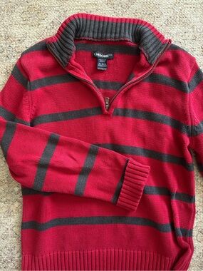 Y2K Cherokee Men’s Red and Gray Striped Quarter-Zip Sweater
